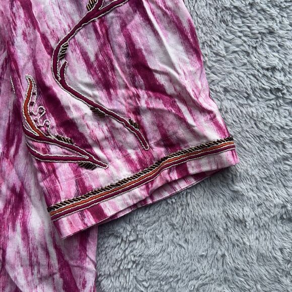 Soft Surroundings Altea Ikat Pink Floral Tunic Blouse Beaded Embroidered Size XL - Picture 6 of 10